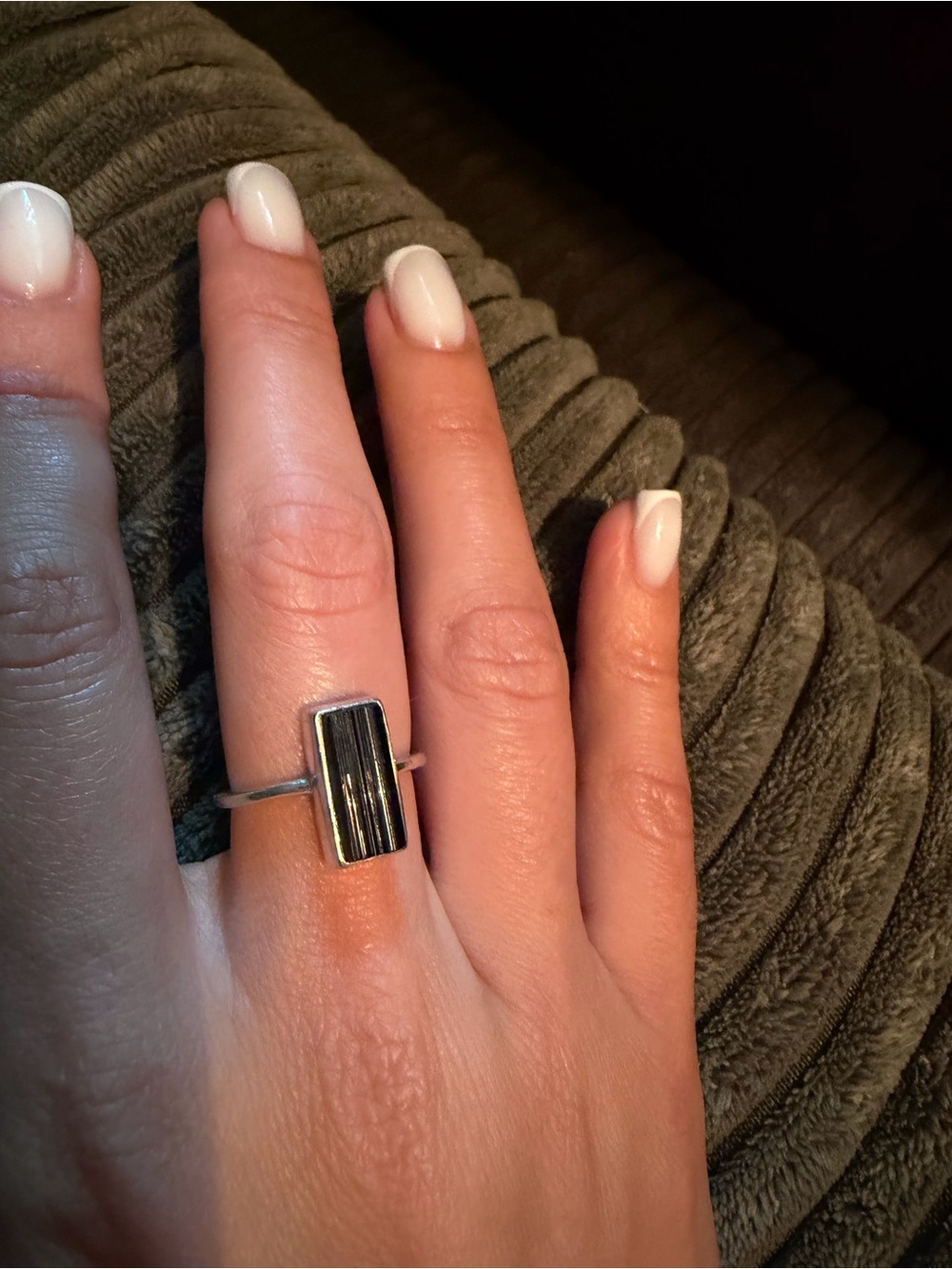 Rectangular Black Stone Silver Ring - Picture 2 of 3